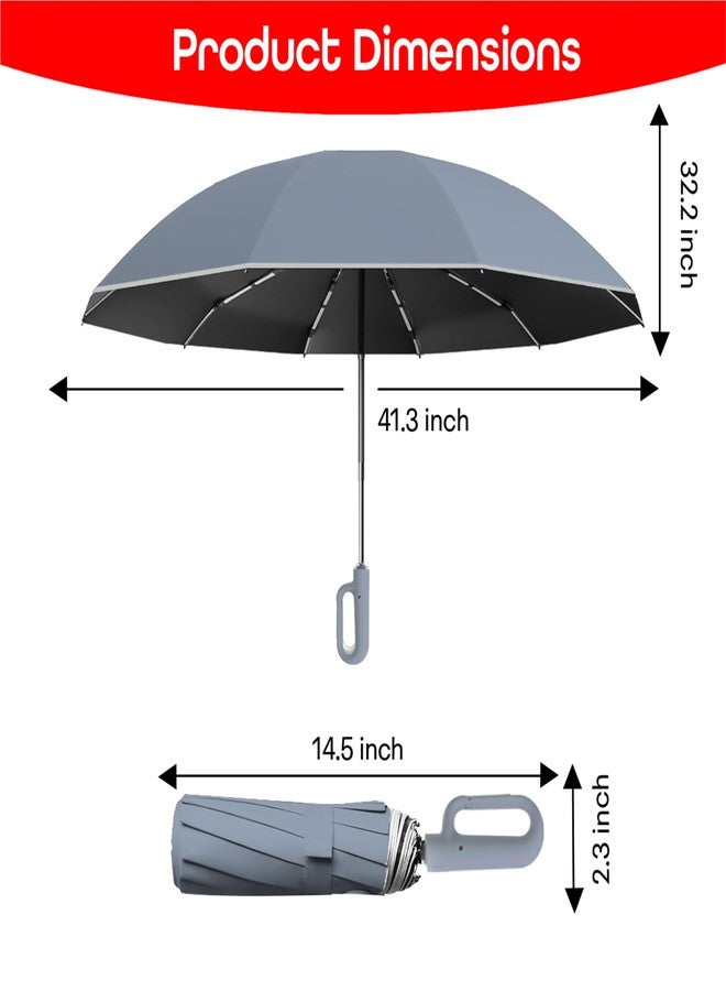 PRIME PICK مظلة سفر برايم بيك - مظلة صغيرة مقاومة للرياح - حجب للأشعة فوق البنفسجية، شريط عاكس، مقبض كارابين - رمادي - Image 3